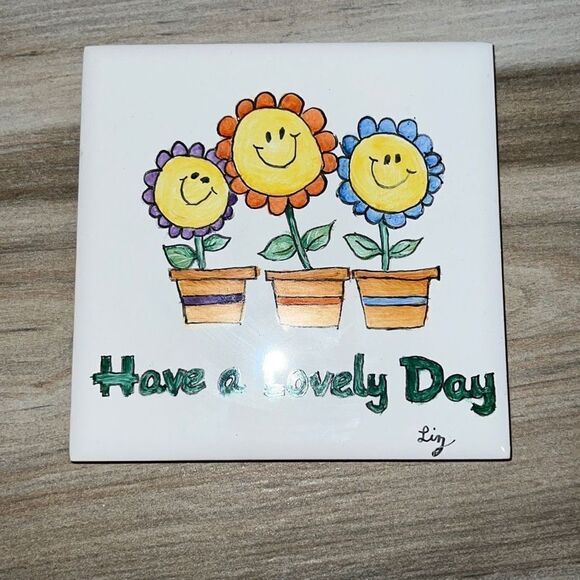 Hand Painted Tile Trivet With Cork Back Have A Lovely Day - Picture 1 of 6